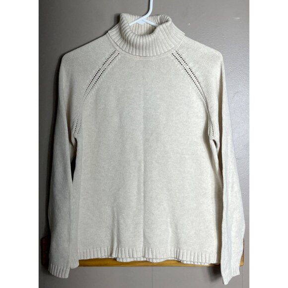 Jeanne Pierre Sweater Vtg Ecru Cotton Turtleneck Preppy Classic Cozy Womens M - Picture 8 of 8